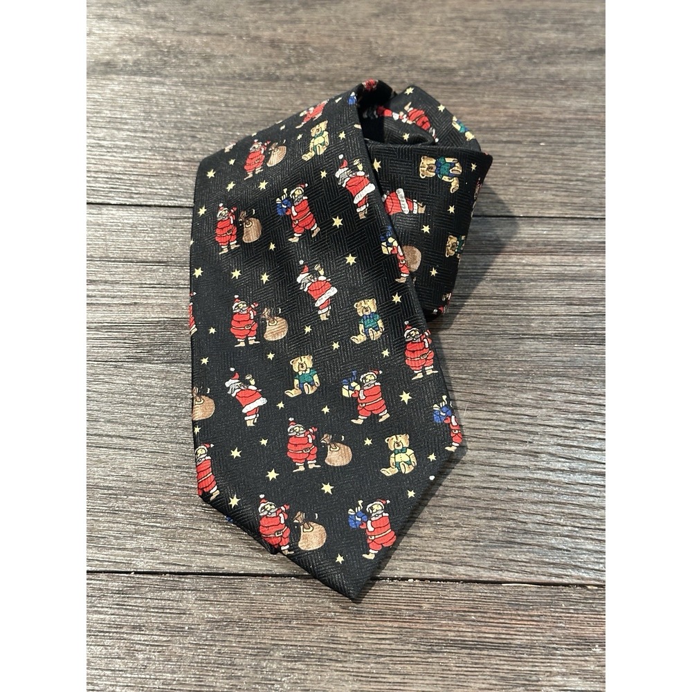 Crescent Bay black Santa Christmas Gifts Bears novelty necktie tie,‎ NWOT